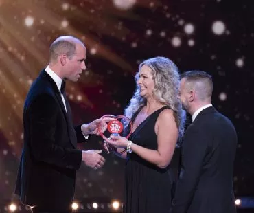 Who Cares Wins Awards 2021. HRH Duke of Cambridge presents The 999 Hero to Paramedics Deena Evans and Mick Hipgrave .